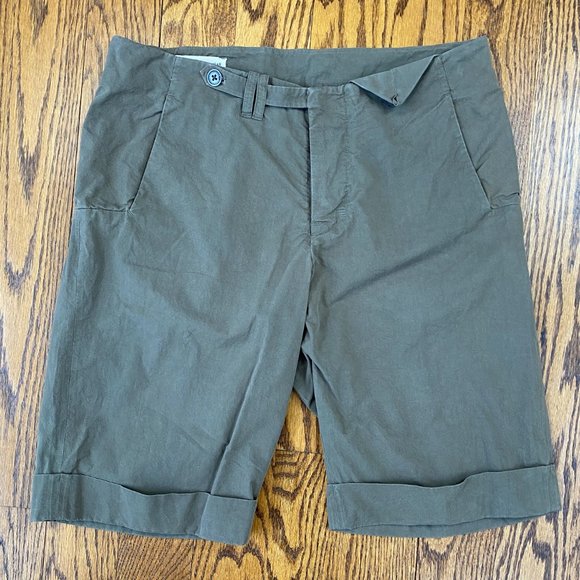 Yigal Azrouel Olive Khaki Green Long Cotton Cuffed Shorts Size 31 - Picture 1 of 7